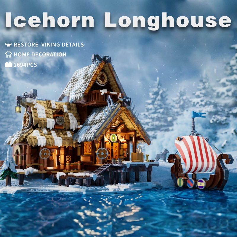 Model Kit Lucario - 1694PCS Icehorn Longhouse Building Blocks Model