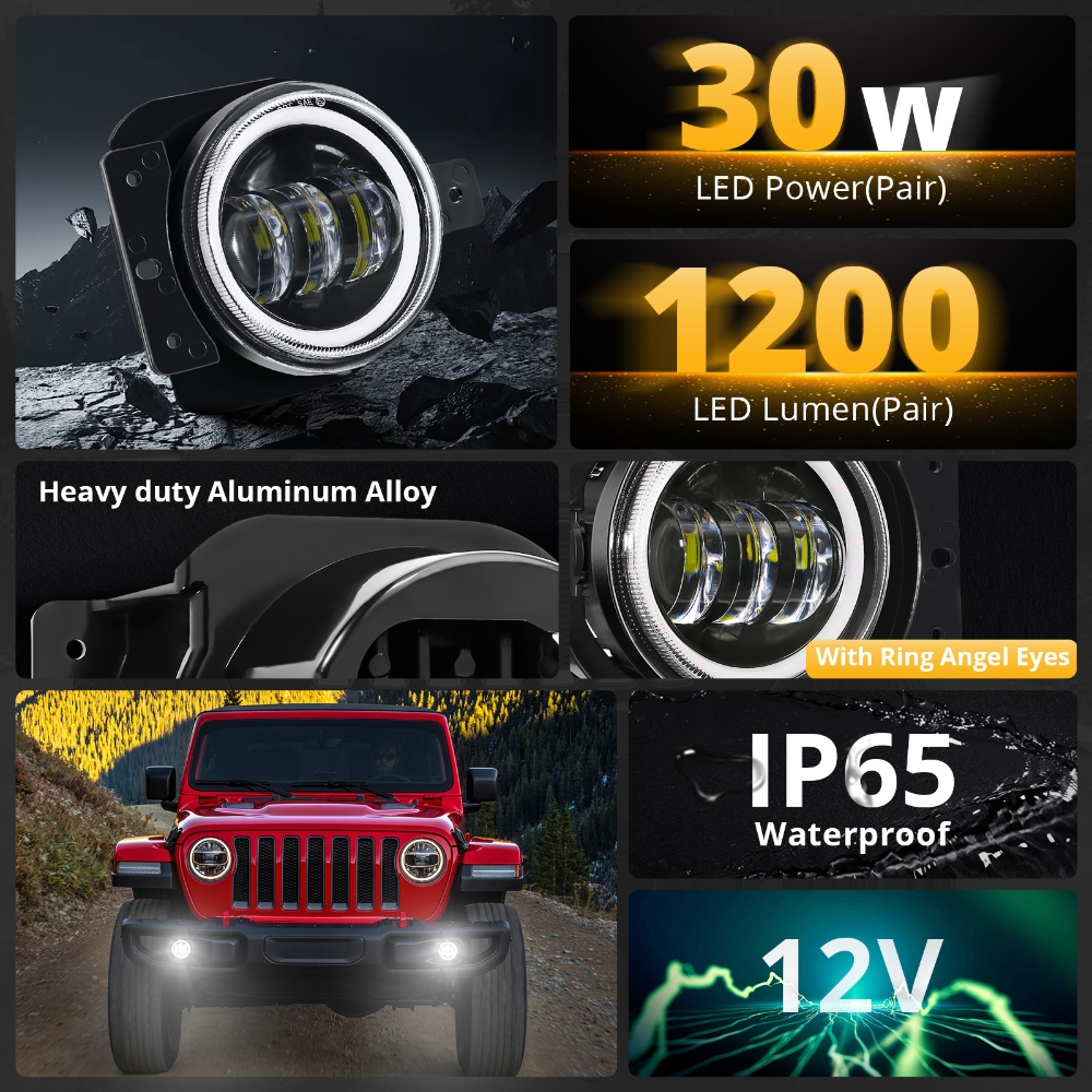 60W LED Front Fog Lights DRL w - Model Kit Jeep บทวิจารณ์และราคา