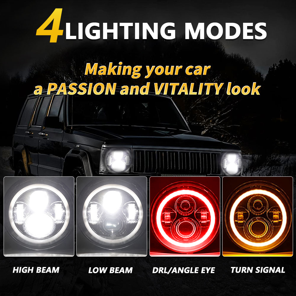 7inch Led Headlight Round H4 R - Model Kit Jeep บทวิจารณ์และราคา
